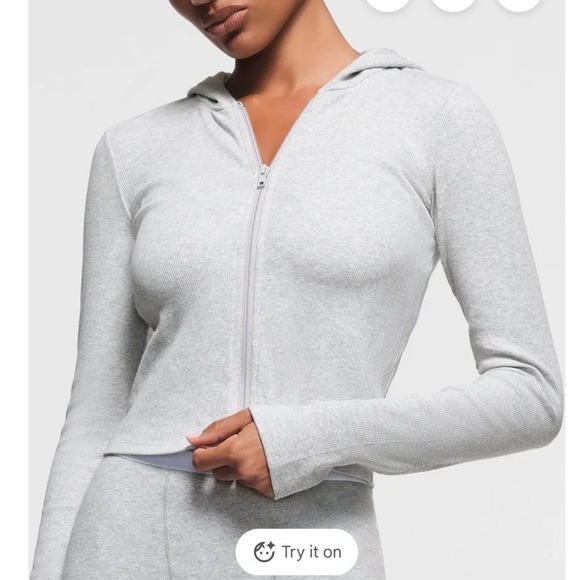 SKIMS Tops - NEW Skims L Cotton Rib Zip Up Hoodie Light Heather Grey Womens NWT